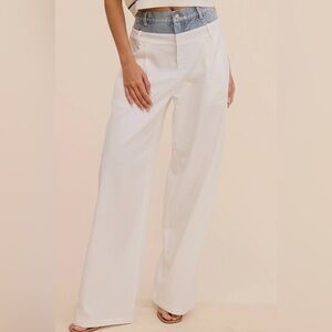 Ivory Denim Waistband Wide Leg Trousers